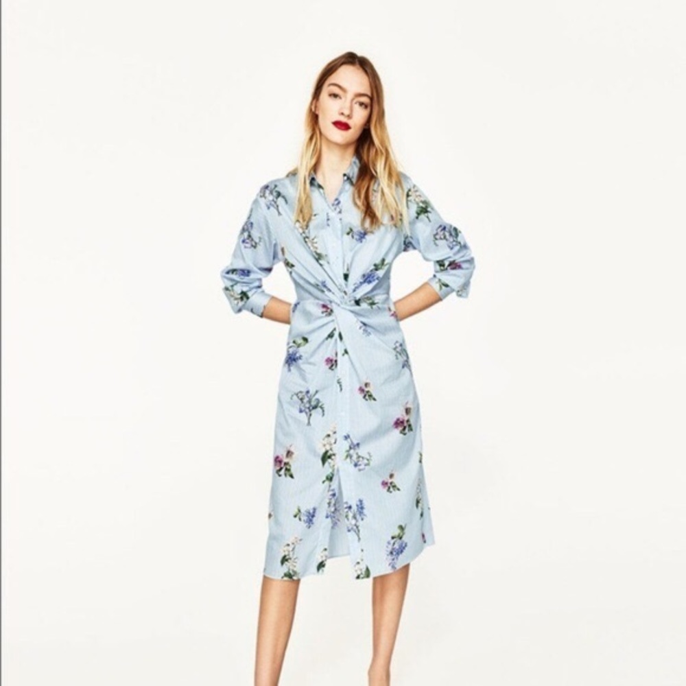 Zara Blue Floral Midi Dress
